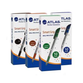 Boite de 10 stylos à Bille Atlas Smart Grip à pointe medium 0.1 mm coloris au choix (BP200M)