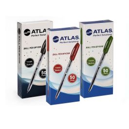 Boite de 50 stylos à Bille Atlas à pointe fine 0.7 mm coloris au choix (BP100F)
