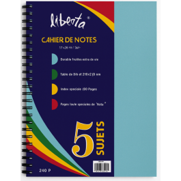 Cahier de notes Liberta 5 sujets 240 pages – Petits carreaux 5×5 mm ou Grands carreaux 10×10 mm 1 Cahier de notes Liberta 5 sujets 240 pages – Petits carreaux 5×5 mm ou Grands carreaux 10×10 mm