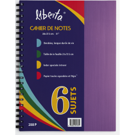 Cahier de notes Liberta 6 sujets 288 pages – Petits carreaux 5×5 mm