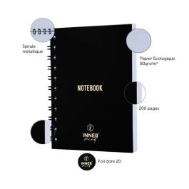Notebook pro à spirales INNER A5 200 pages lignées Couverture pelliculée 400g (INNER-A5)